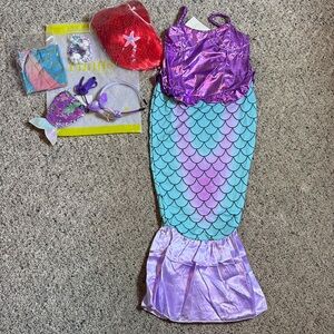 Funna Little Mermaid Costume Outfit Wig Necklace Headband Purse NEW Halloween